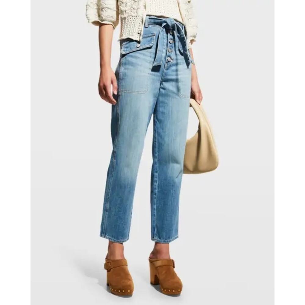 Veronica Beard Jeans RINLEY High Rise Cropped Tie 100% Cotton Durango Wash 29